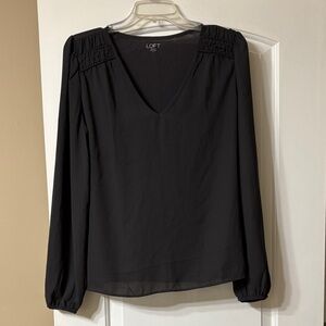 LOFT Black Gathered Shoulder Blouse